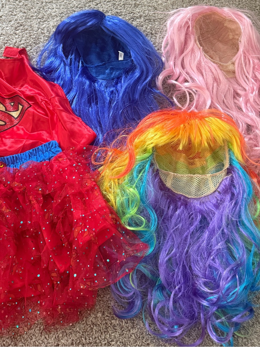 Halloween wigs- rainbow, pink, blue w bangs and wavy